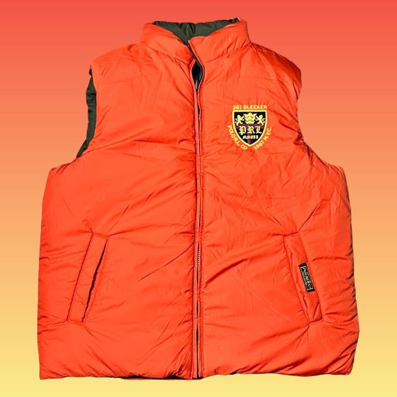 Polo Ralph Lauren Polo Reversible Down Puffer Vest Orange/Olive Green Size 18/20 - Picture 4 of 6